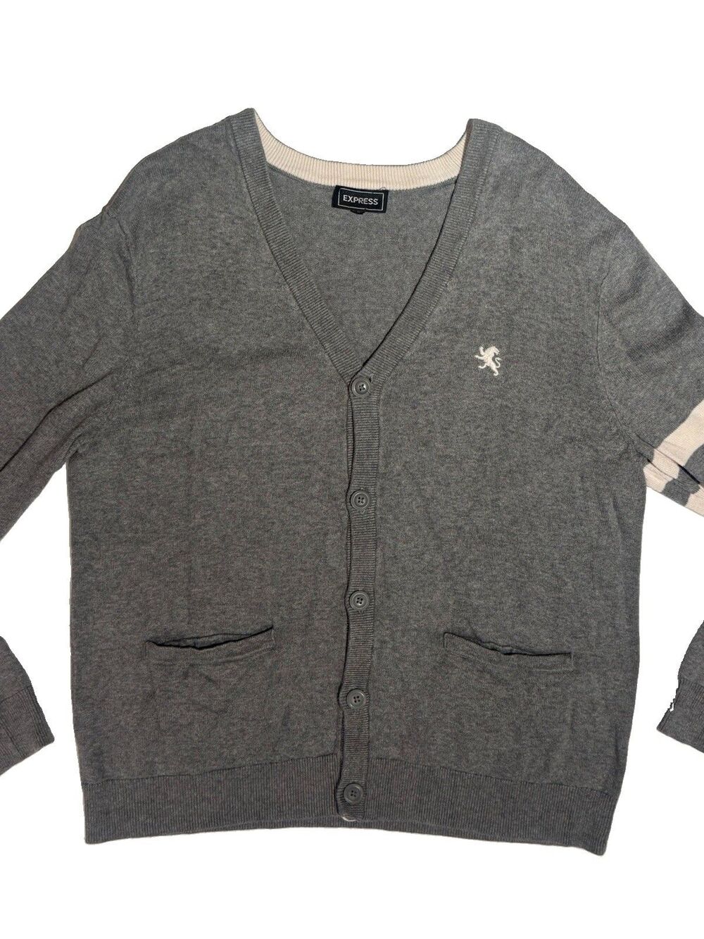 Express Men's Stripped Cotton Long Sleeve Sweater Logo Preppy Jock Vintage XL - Picture 2 of 5